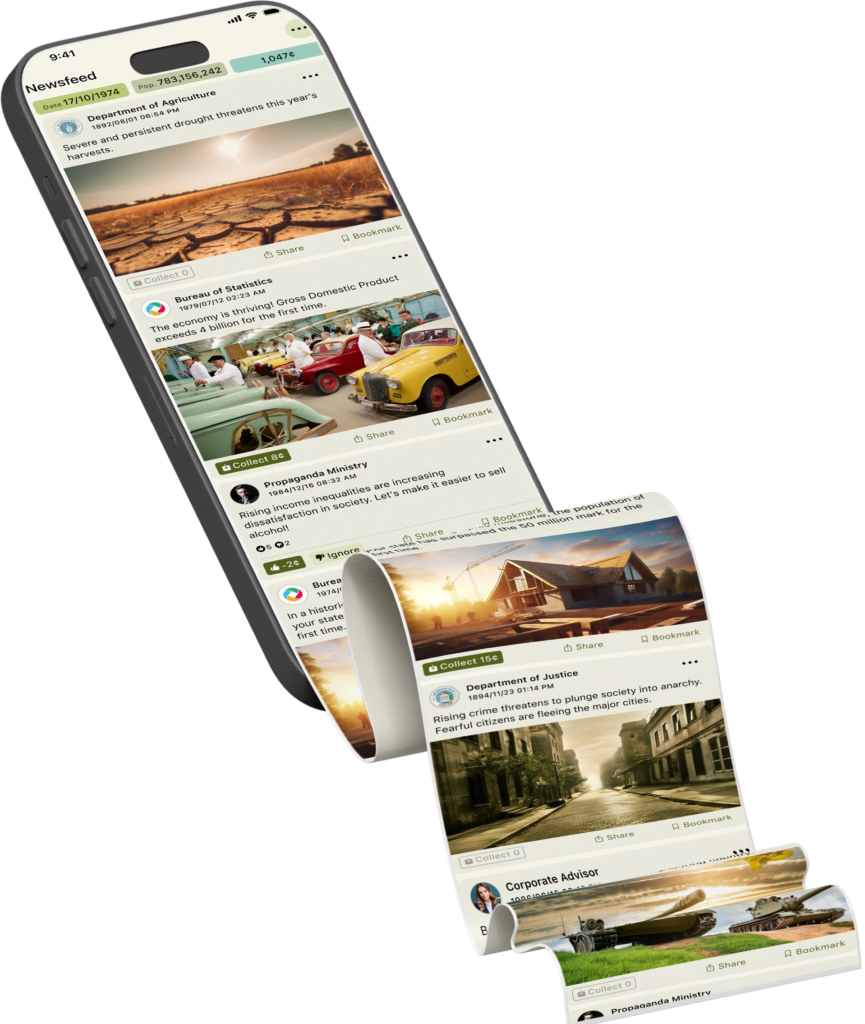 A mobile device with a view from the mobile game Nation Manager.